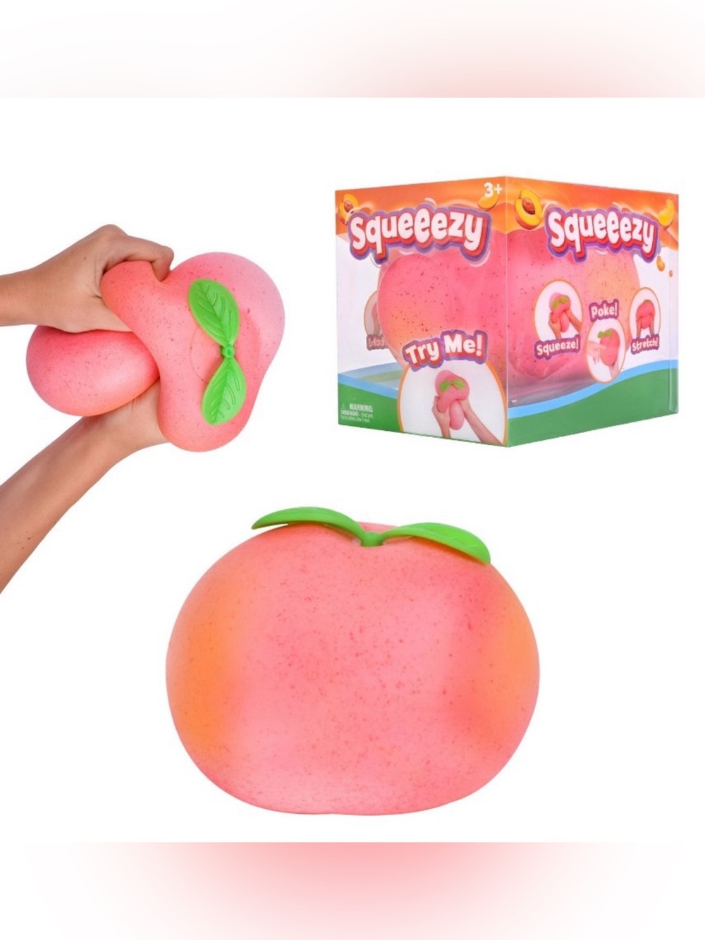 Squeezy Peach Stress Toy - Pink Peach with Green Leaf
